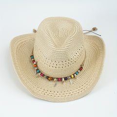 Cowboy Straw Hat Men's Women's Sun Protection Jazz Hat Large Brim Beach Hat