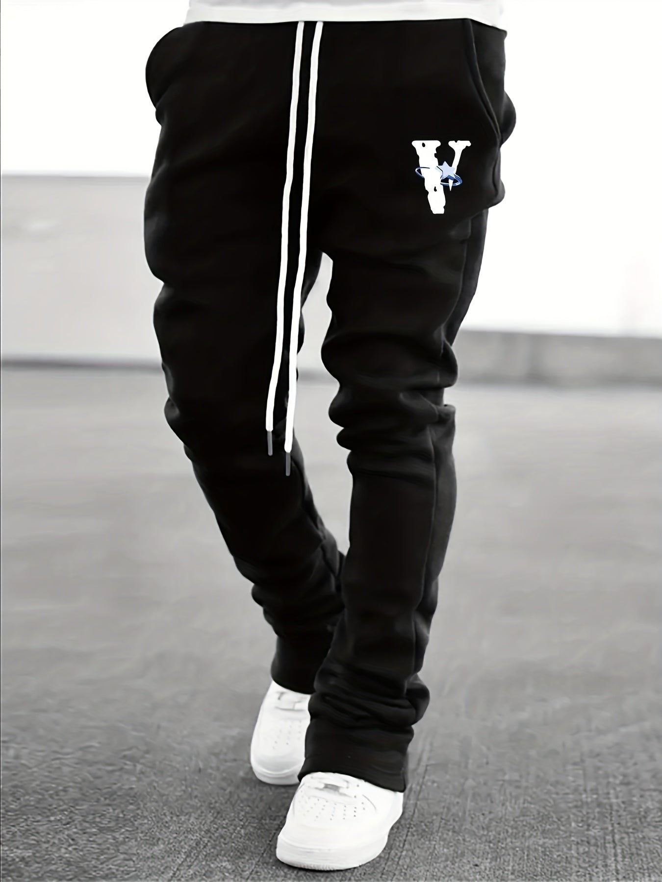 Men s Flare Pants V Pattern Drawstring