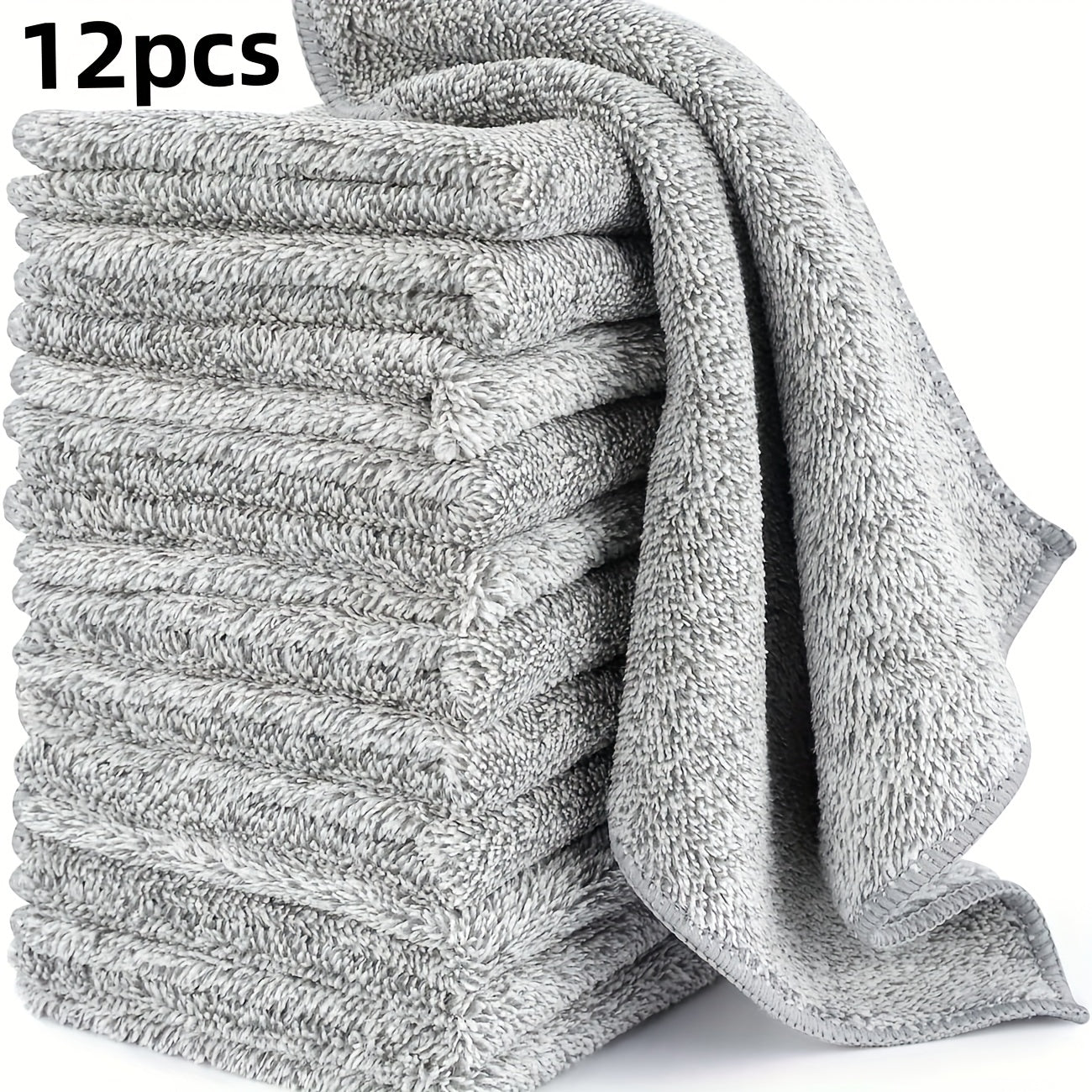 12pcs Absorbent Cleaning Cloth Bamboo Charcoal Fiber Dish Towels