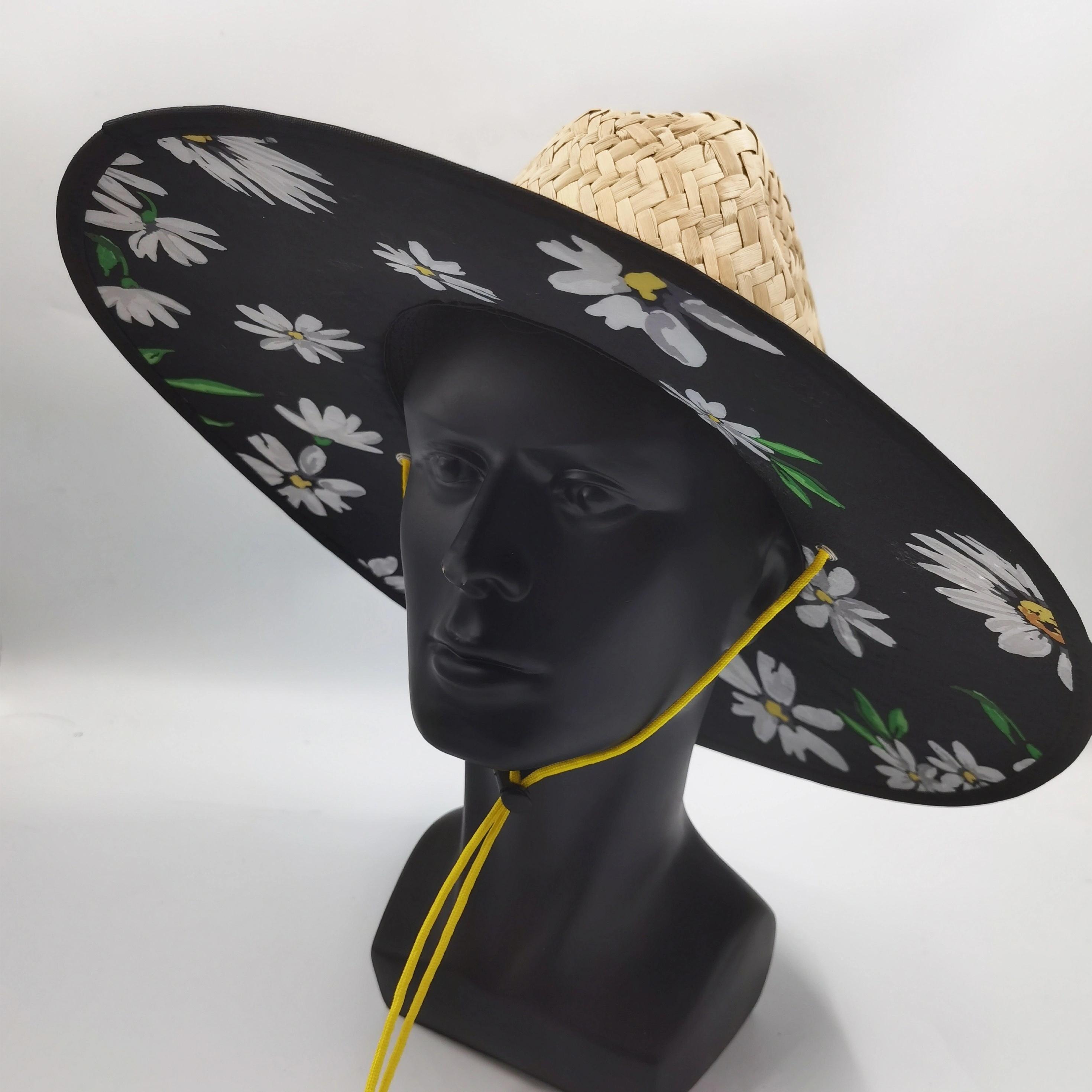 Tropical Flower Print Straw Hat with Windproof String