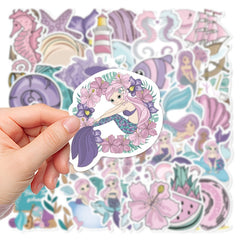 56pcs Pink Purple Mermaid DIY Stickers for Phone Laptop Helmet