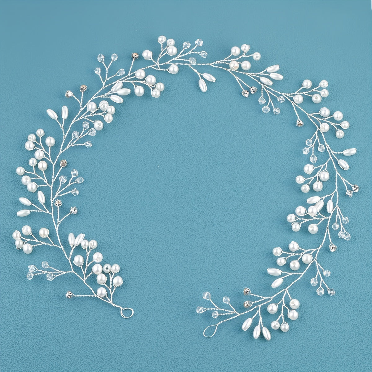 Silver Bridal Headpiece Faux Pearl Crystal Hair Accessories