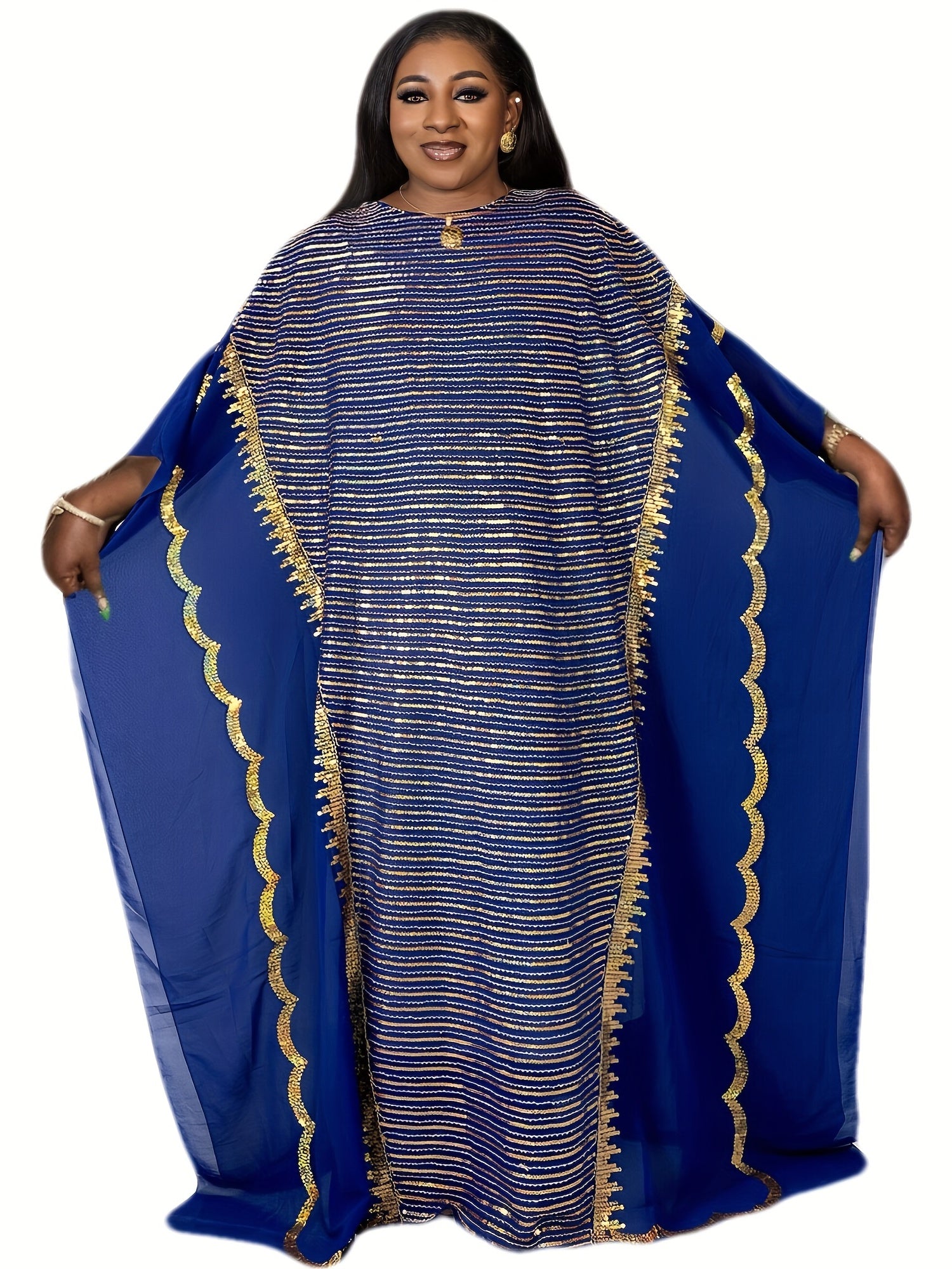 Sequined Bat Sleeve Plus Size Kaftan Dress