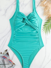 Sexy Swimsuit Women's Twist Front Ruched Tummy Control One Piece