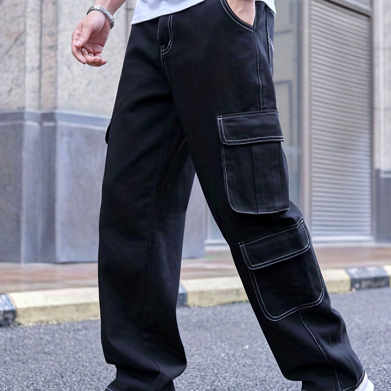 Men's Cargo Denim Pants Loose Fit Street Style Jeans