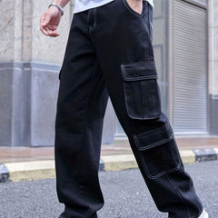 Men's Cargo Denim Pants Loose Fit Street Style Jeans