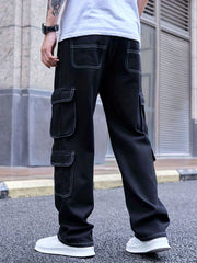 Men's Cargo Denim Pants Loose Fit Street Style Jeans