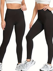 5pcs Solid Yoga Leggings Running Workout Sports Tight Pants Women's Activewear