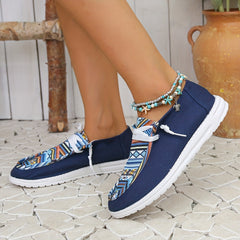 Women's Canvas Casual Shoes Round Toe Lace Up Flat Sneakers