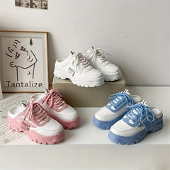 Women's Platform Mule Sneakers Lace Up Outdoor Shoes