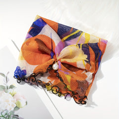 Ruffle Scarf Faux Pearl Decor Elastic Neckerchief