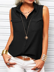 Button Front Tank Top Sleeveless Casual Turn Down Collar