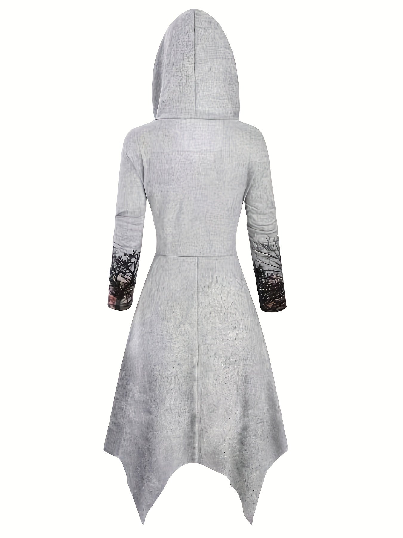 Gothic Graphic Print Hooded Dress Long Sleeve for Women