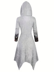 Gothic Graphic Print Hooded Dress Long Sleeve for Women