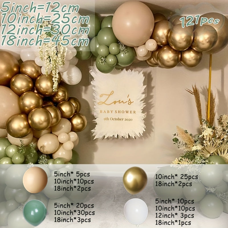 121pcs Avocado Green Wedding Party Backdrop Baby Shower DIY Cream Peach Decor