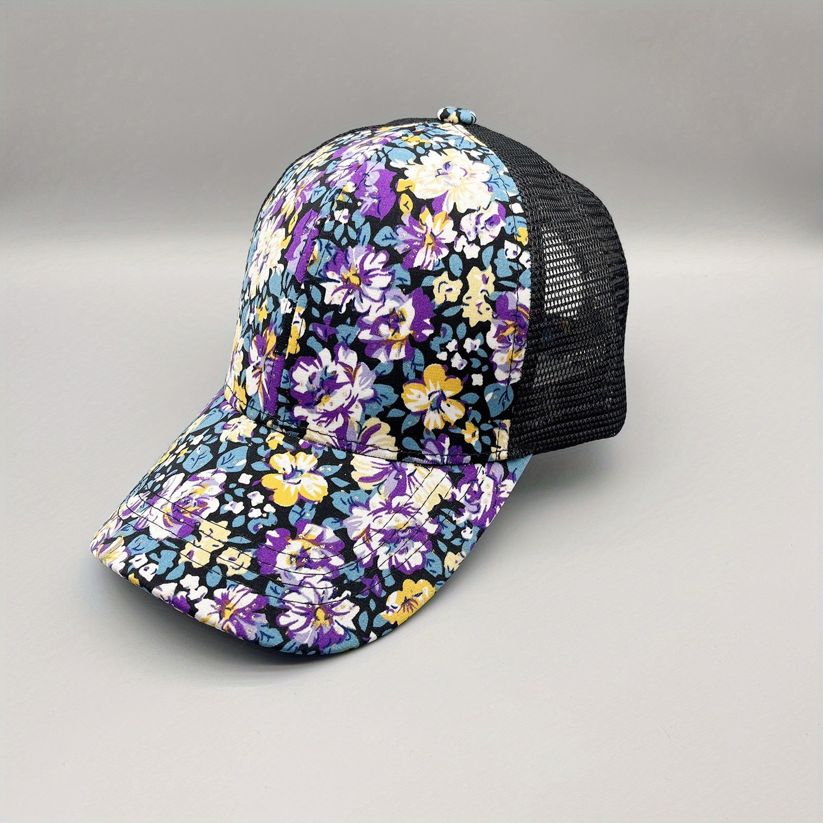 Red Flower Print Trucker Hat Vintage Hot Stamping Sunshade Baseball Cap