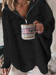 Casual Sweater Women's Plus Knitted Half Zipper Long Sleeve Pullover