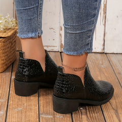 Women's Leather Slip On Chunky Heel Brogue Shoes