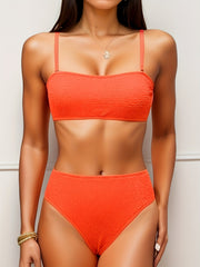 Striped Print Bikini Set Spaghetti Straps High Cut Swimsuit Women's Swimwear
