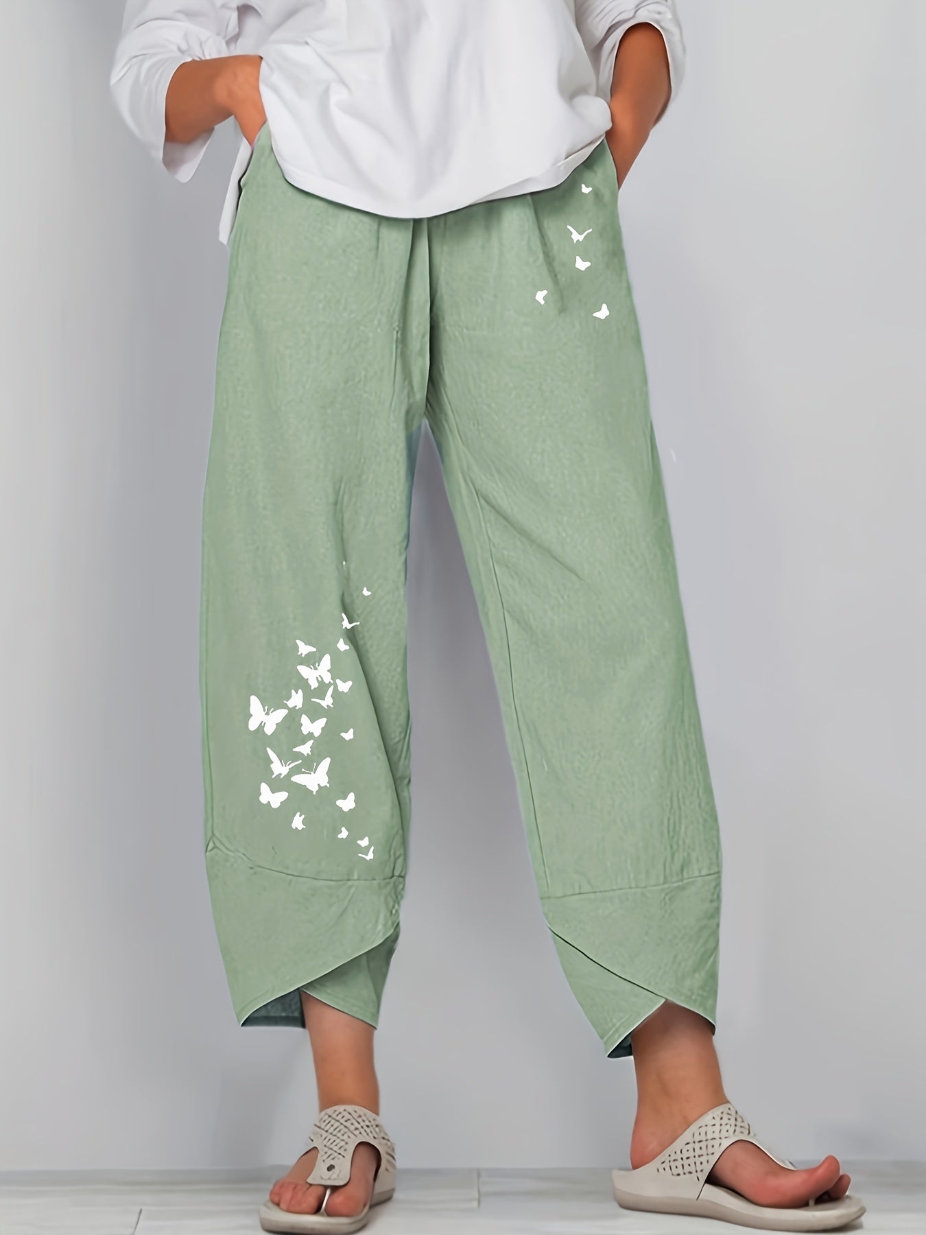 Butterfly Print Cropped Pants for Women