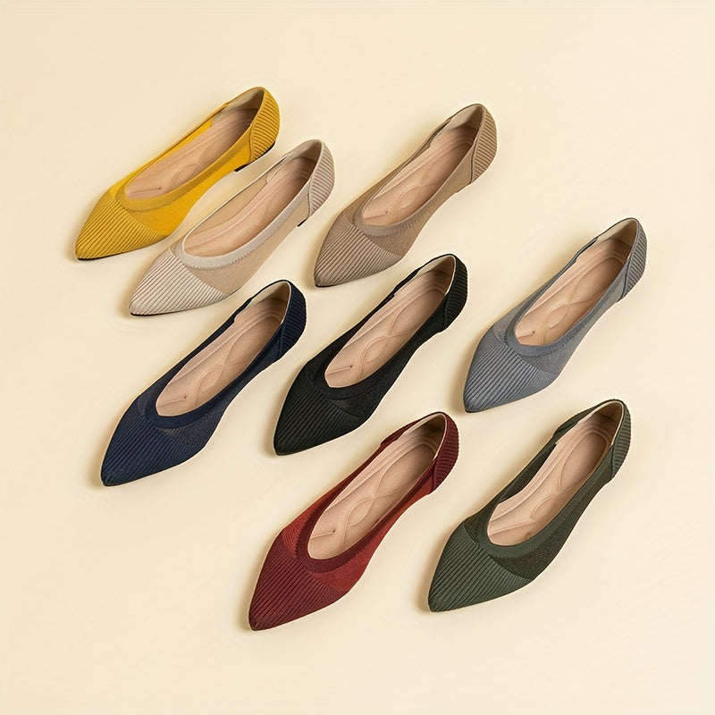Women's Knit Ballet Flats Pointed Toe Slip On Shoes Breathable Daily Wear