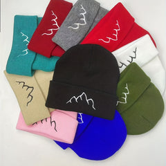 Mountain Embroidery Knit Hat Beanie for Men and Women