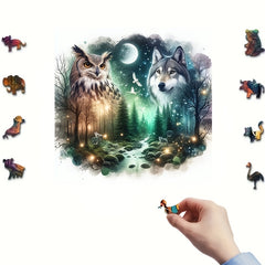 Wolf/Owl Ultra Challenging Wooden Puzzle - Unique Brain Teaser