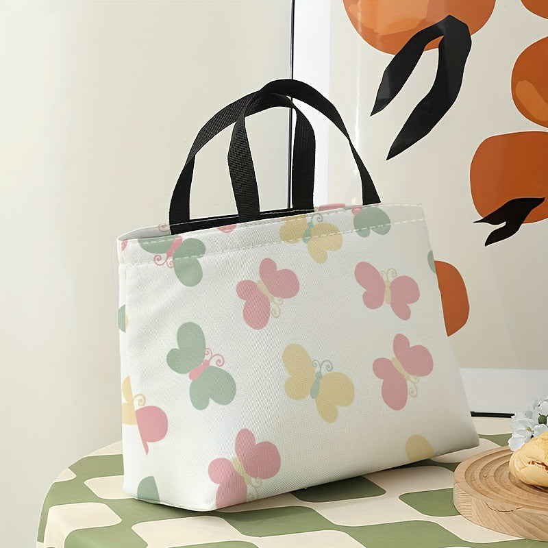 Colorful Butterfly Lunch Bag Waterproof Thermal Insulated Large Capacity