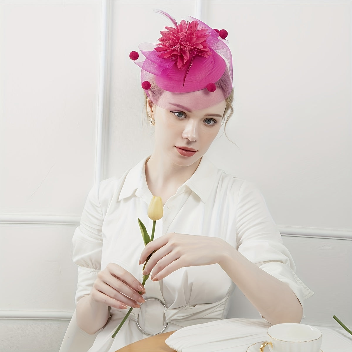 Women Flower Hair Clip Faux Feather Head Piece Party Wedding Hat Accessories