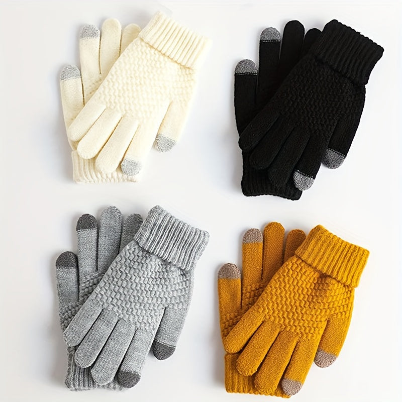 4pcs Men's Winter Knitted Touch Screen Gloves Coldproof Cycling Gloves