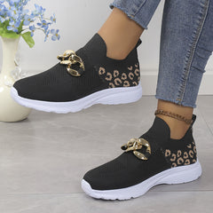 Leopard Pattern Mesh Tennis Sports Shoes Lightweight Non Slip