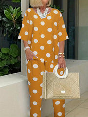 Women's Plus Polka Dot Tee & Pants 2pcs Set