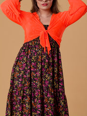Solid Mesh Knot Front Bell Sleeve Cardigan Plus Size Semi-Sheer Top