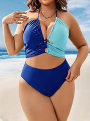 Colorblock Halter Bikini Set