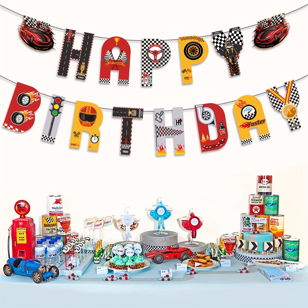 Racing Car Theme Birthday Pull Flag Happy Birthday Party Banner