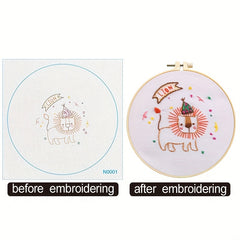 Lion Cross Stitch Kit with Hoop, Threads, Needle
