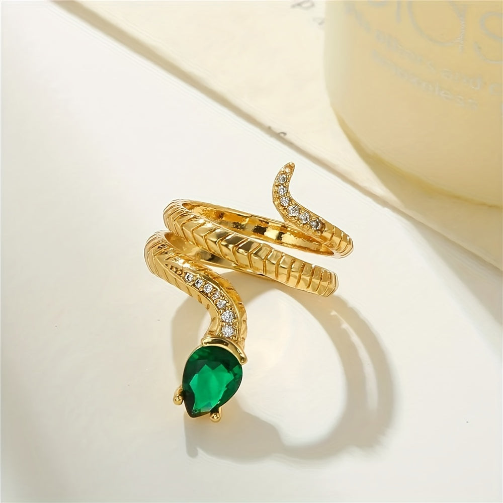 Snake Brass CZ Inlaid Ring Golden Finger Jewelry Decor