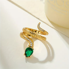 Snake Brass CZ Inlaid Ring Golden Finger Jewelry Decor