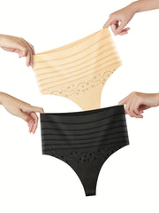 3 Pack Plus Size Panties Set Women's Plus Striped & Floral Pattern Elastic