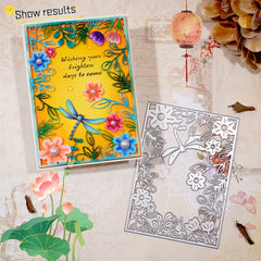 Rectangular Frame Flowers Stars Background Metal Cutting Mold Template DIY Album
