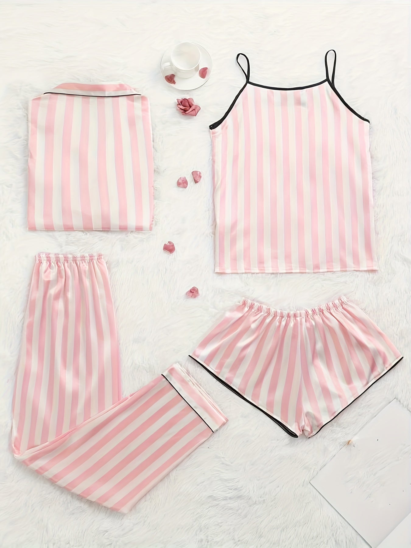 4pcs Satin Pajama Set Shorts Top Lounge Pants Camisole for Women