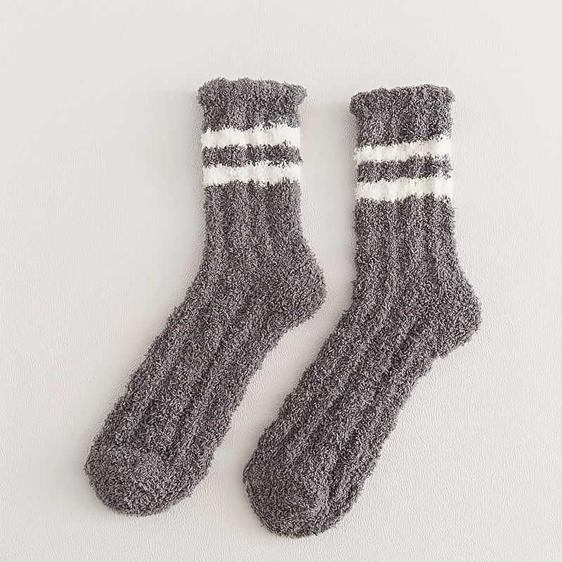 4 Pairs Striped Fuzzy Socks Comfy & Warm Mid Tube Socks