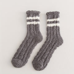 4 Pairs Striped Fuzzy Socks Comfy & Warm Mid Tube Socks