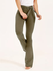 Olive Green Bootcut Jeans High Stretch Mid Waist Solid Bell Bottoms