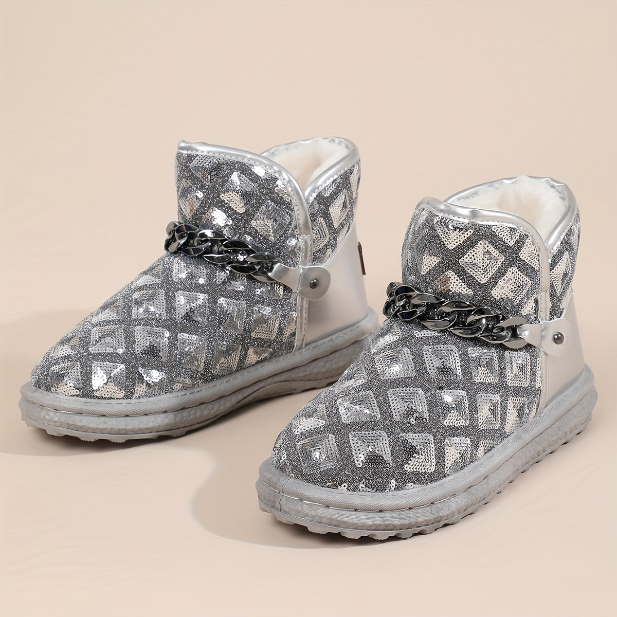 Y2K Snow Boots Sequin Glitter Chain Heighten Non Slip