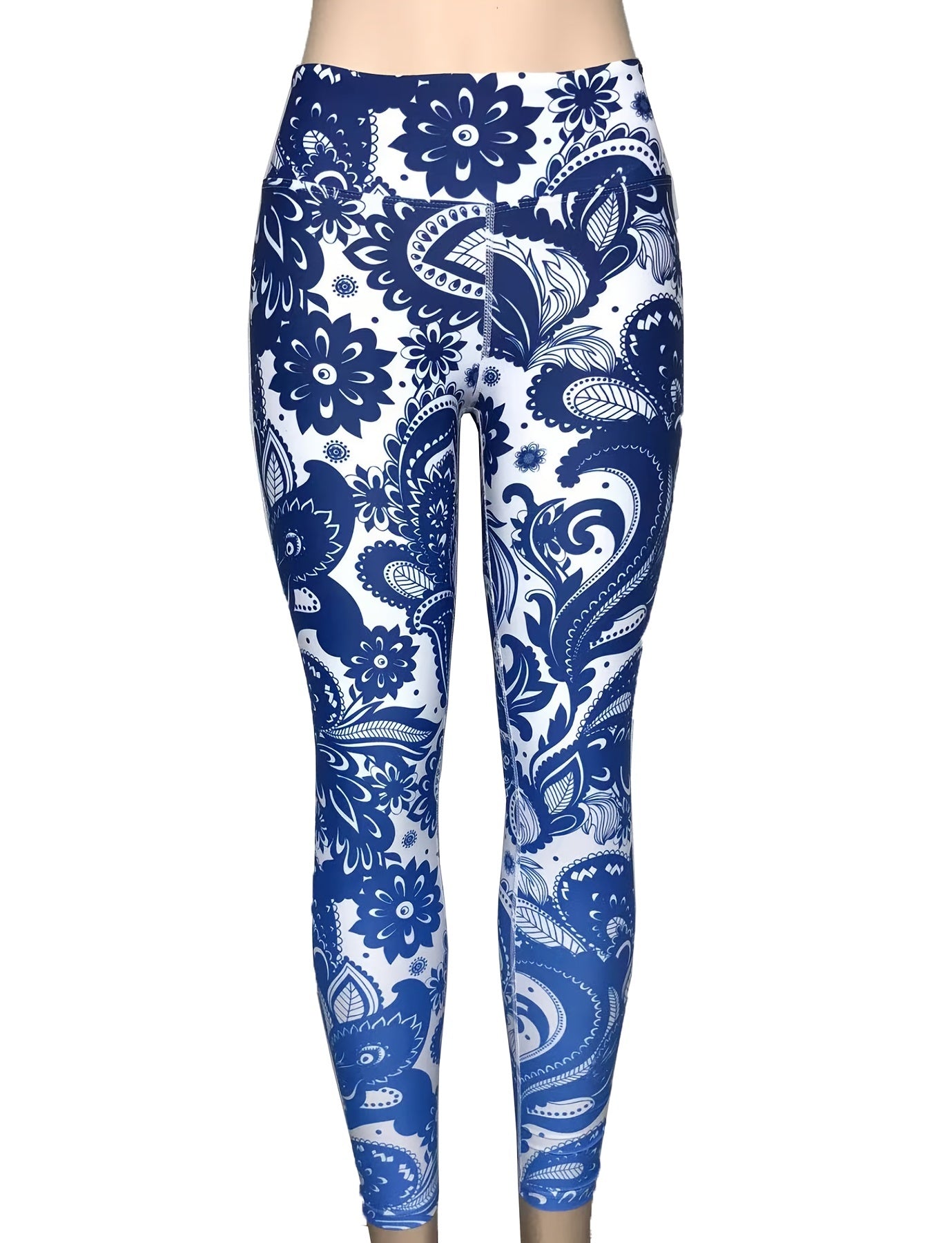 Porcelain Print Cropped Yoga Pants Stretchy Fitness Leggings