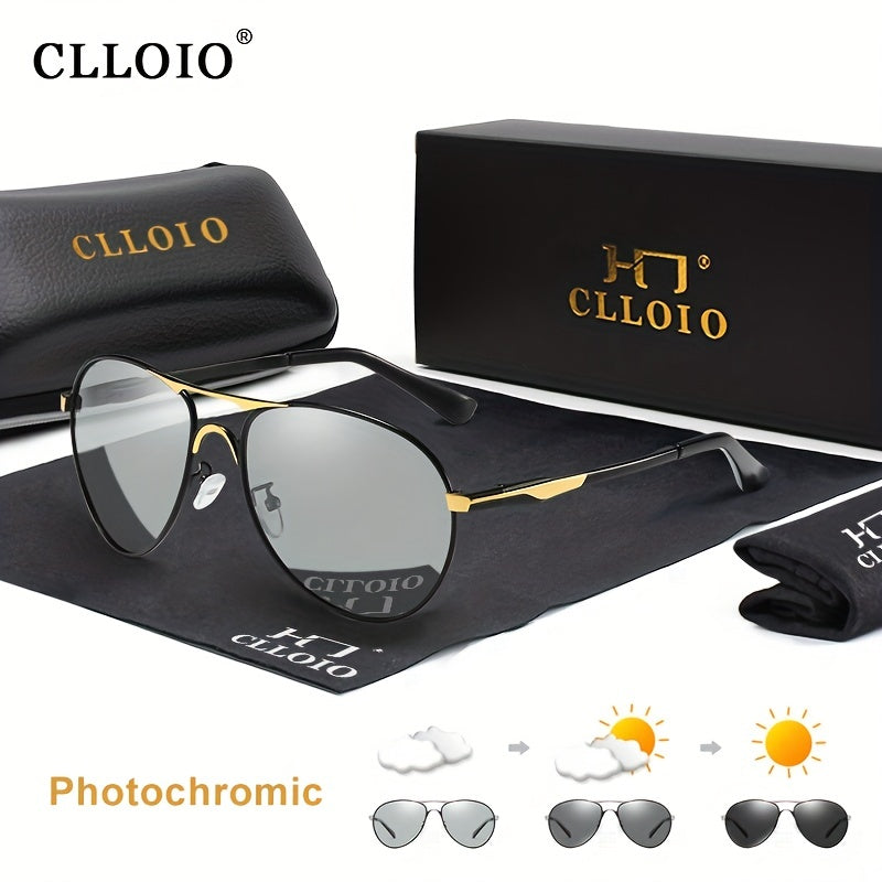 CLLOIO Men's Photochromic Lens Polarized Sunglasses Unisex Pilot Vintage