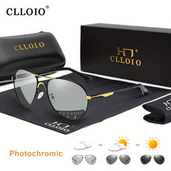 CLLOIO Men's Photochromic Lens Polarized Sunglasses Unisex Pilot Vintage