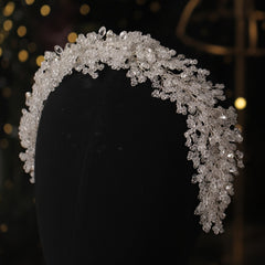 Silver Floral Rhinestone Bridal Tiara Pearl Headband Crown