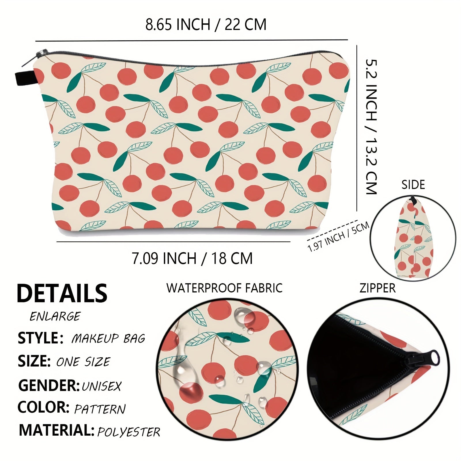 Cherry Pattern Makeup Bag Waterproof Multifunctional Makeup Pouch